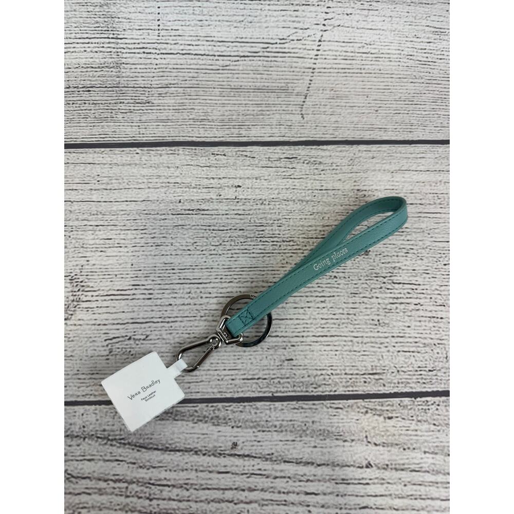 Vera Bradley Blue Faux Leather "Going Places" Wristlet Strap Keychain